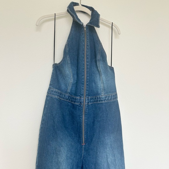Alice + Olivia Denim Front Zip Halter Neck Jumpsuit - Picture 2 of 11